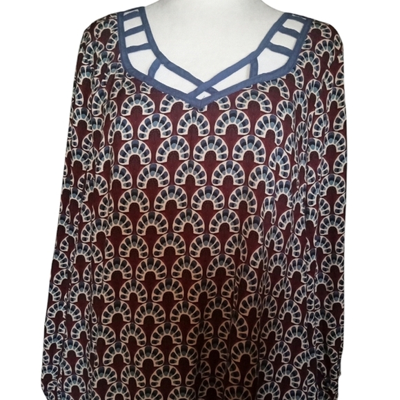 Entro Mod Print Tunic Top‎ / Mini Dress Long Sleeve W/ Pockets Size Medium - Picture 3 of 10